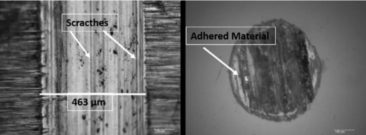 Figure 5. Worn track for the EN as-deposited condition: a) wear pattern; b) counter-face aspect.