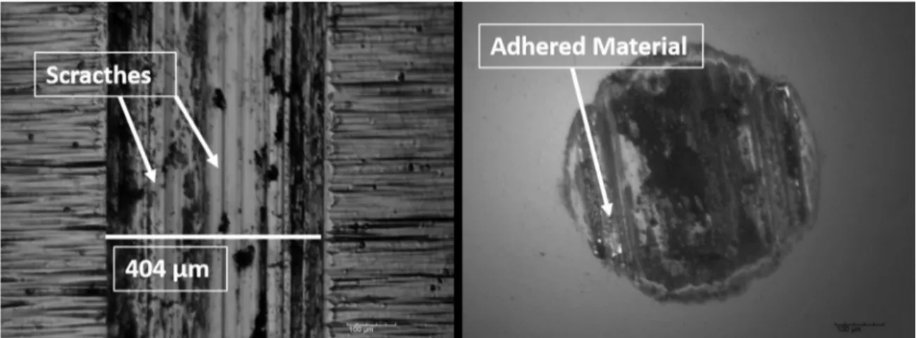 Figure 9. Worn track for the hard chromium specimen: a) wear pattern; b) counter-face aspect.