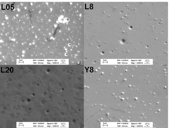 Figure 5. SEM micrographs of the surface of the superlattices (6,000 x magniication).