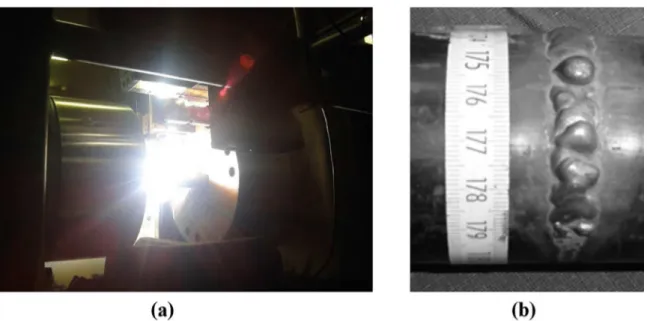 Figure 4: (a) Typical photograph showing unstable arc behaviour during welding at a given WFR and welding currrent of 2000 mm/min  and 100A respectively