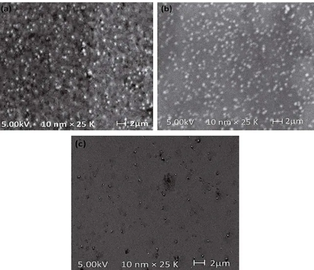 Figure 2: SEM micrograph of the as-deposited V: In 2 O 3  ilm with diferent thicknesses.