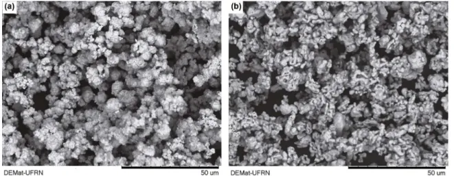 Figure 1: SEM morphologies of as-received powders. (a) WC and (b) Co.