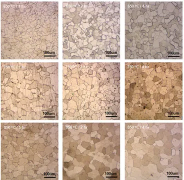 Figure 2:  Optical microstructures of the sample S2 at diferent annealing  conditions.