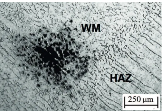 Figure 6. Preferential pitting corrosion in the weld metal after  cyclic polarization test.