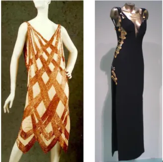 Figura 4- Diferenças entre vestidos de noite.à esquerda Madelein Vionett (1922) à direita Gianni  Versace (1994) (Fontes : https://www.pinterest.pt/pin/419257046551275102/; 