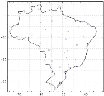 Figure 2   Fourty-eight weather stations considered by Padaratz [2]. 