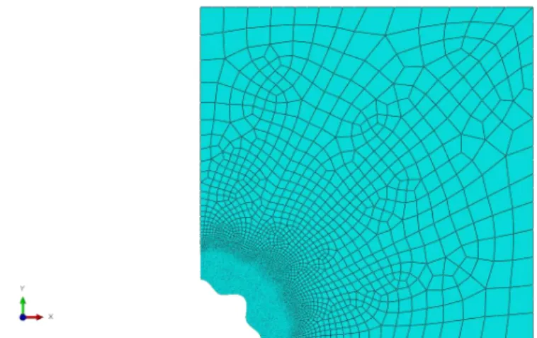 Figure 6: Mesh generated for a plate with pit with cosine boundary with n = 8, using plane stress elements CPS8