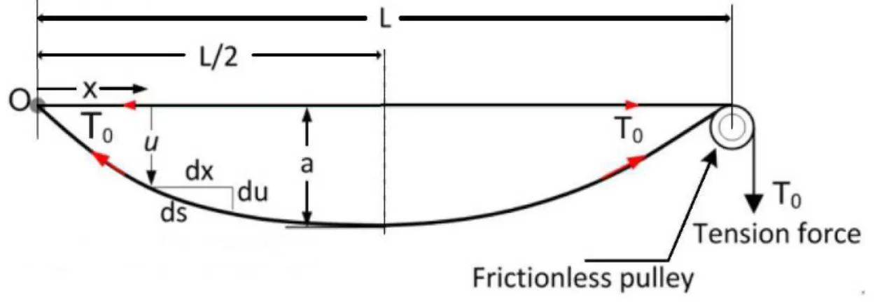 Figure 1   Schematic of a constant tension vibrating string with large amplitude (Omran et al., 2013)