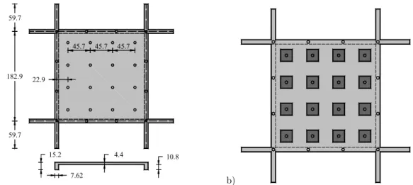 Figure  6b. The vertical loads were applied at the top of the slab using four jacks with loading  trees distributed to 16 load plates, as shown in Figure 5b