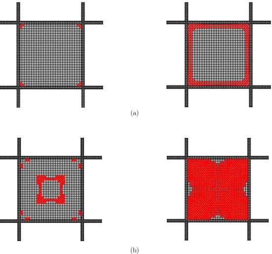Figure 9: Cracking propagation on the: a) top and b) bottom surface. 