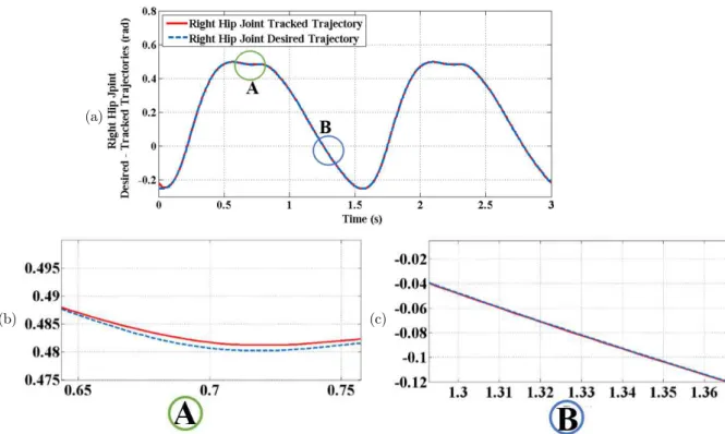 Figure 13:    (a) The desired and tracked trajectories of Right hip joint of a self-impact biped for two gait cycles