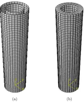 Figure 3 :  Finite element model of double cylindrical tubes: (a) empty tube, and (b) foam-filled tube