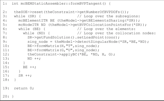 Figure 5: Code fragment of the formBVPTangent member for linear static applications. 