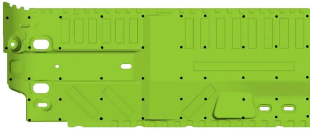 Figure 2: Accelerometers’ positioning points on the floor pan. 