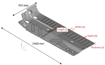 Figure 4: Geometrical shape, overall dimensions and design features of the basic floor pan