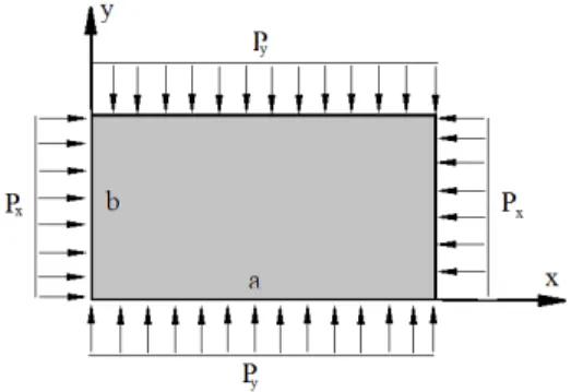 Figure 1: Rectangular micro-plate subjected to in-plane distributed load.