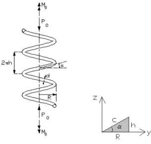 Figure 2: Geometry of a helix subjected to an axial compressive force and a torque. 