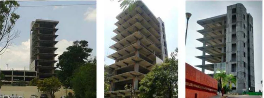 Figure 1: Nine-story building in construction process with only one-bay frame in the slender   direction located in Tuxtla Gutiérrez, Chiapas, Mexico