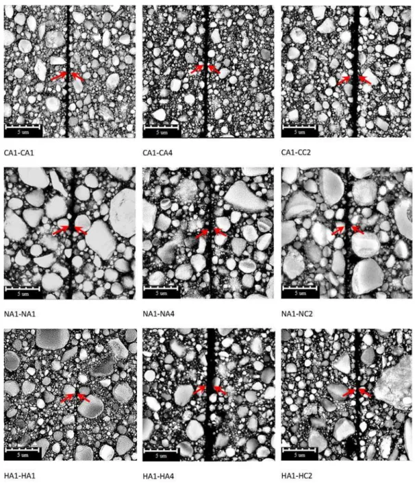 Figure 4: SEM images of the layered restoration systems. 