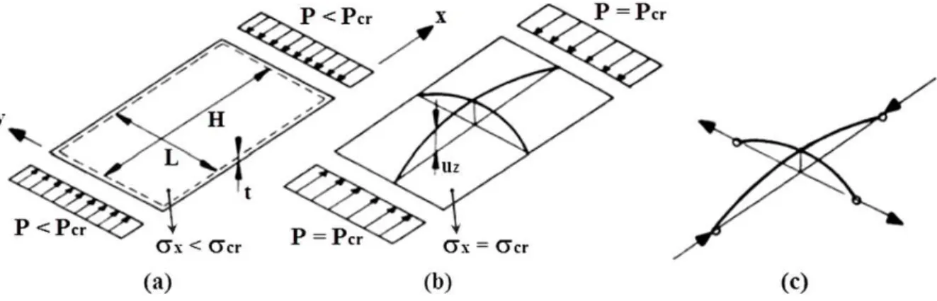 Figure 1: Buckling of an ideal plate (Adapted from Maquoi, 1995).