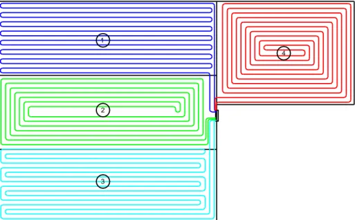 Figura 4 – Layout dos Circuitos do pavimento radiante   2.2.2 – Ligações hidráulicas dos circuitos  
