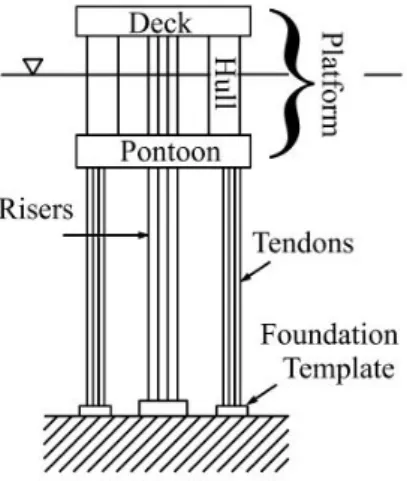 Figure 1: Schematics of offshore structures (Han and Benaroya, 2002). 