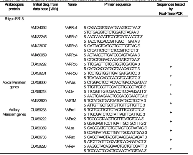 Table I Real-time PCR primers designed from Arabidopsis sequences and validated with Vitis genome (Cont.)