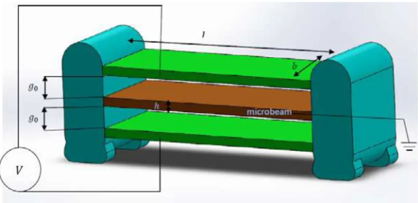 Figure 2: Schematics of deformed micro electromechanical resonator due to an electrostatic voltage