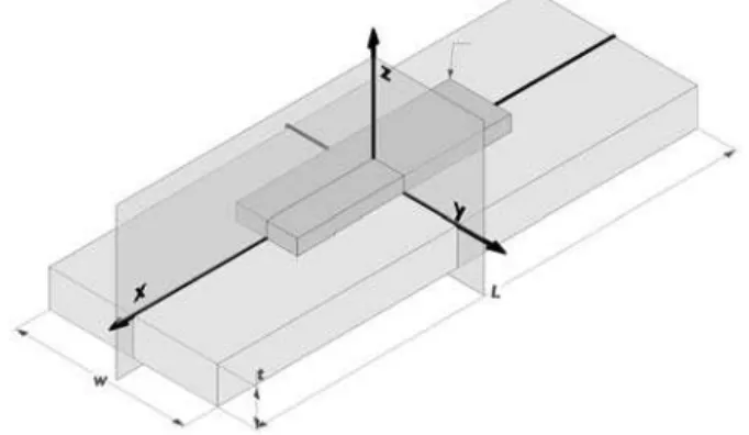 Figure 4: Schematic of the configuration analysed with the finite element method. Homogeneous opposite displace- displace-ments in the x direction are imposed on the faces of the plate perpendicular to the y axis