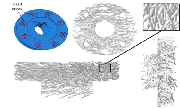 Figure 6: Coupling Loading and boundary condition, and the fibers distribution along the coupling volume