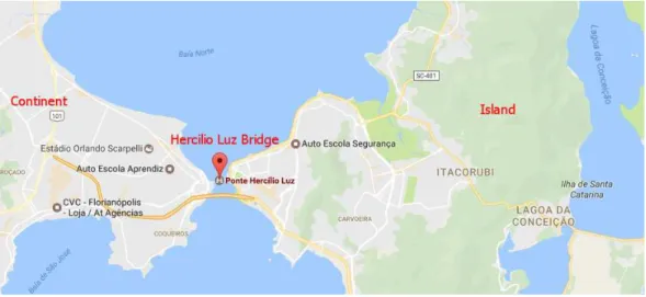 Figure 1: Hercilio Luz bridge location (www.googlemaps.com.br).