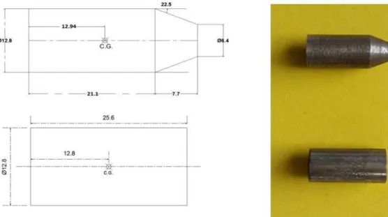 Figure 1: Schematics and camera view of Truncated cone and Blunt projectile. 