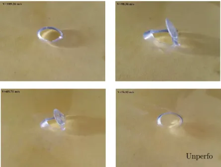 Figure 8: Deformed shape of polycarbonate plates under normal impacted by Blunt projectile at different velocities