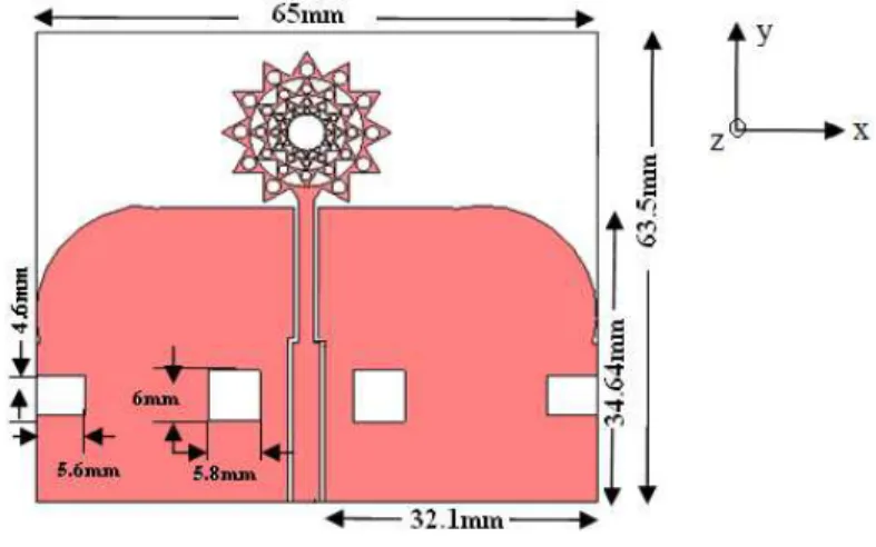 Fig. 1. Four iterative Concentric Nano-arm fractal antenna and its side view 