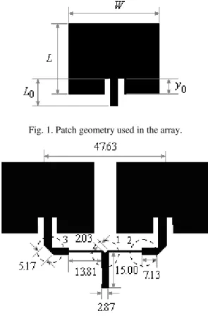 Fig.  2  illustrates the  geometry  of  the  array  with  all  dimensions  used  and the  discontinuities  in  feed  network