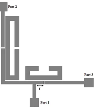 Fig. 9. Layout of the proposed microstrip diplexer. 