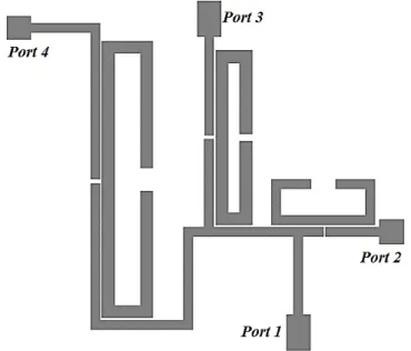 Fig. 13. The topology of the microstrip diplexer using open loop resonators. 