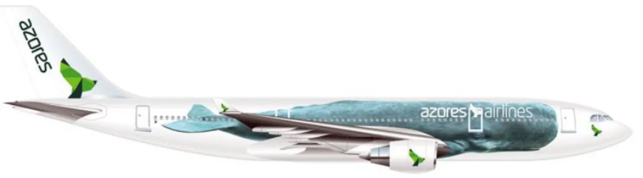Figure 1.3 - The new paint scheme of Azores Airlines. The A330-200 has a very distinctive whale painted  on the side