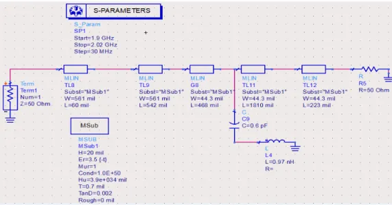 Fig. 19. Output matching network for the power amplifier based on MRF6S18100 LDMOS device.