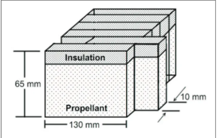 Figure 2:   Scheme of the partition of the block of propellant  sample. 