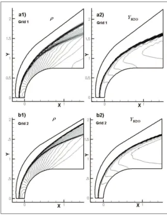 Figure 14: Visualization of the ine mesh (Grid 2), with 100 ×  250 points in the normal and longitudinal directions,  respectively:  (a)  Complete  grid;  (b)  Grid  near  the  frontal stagnation point.