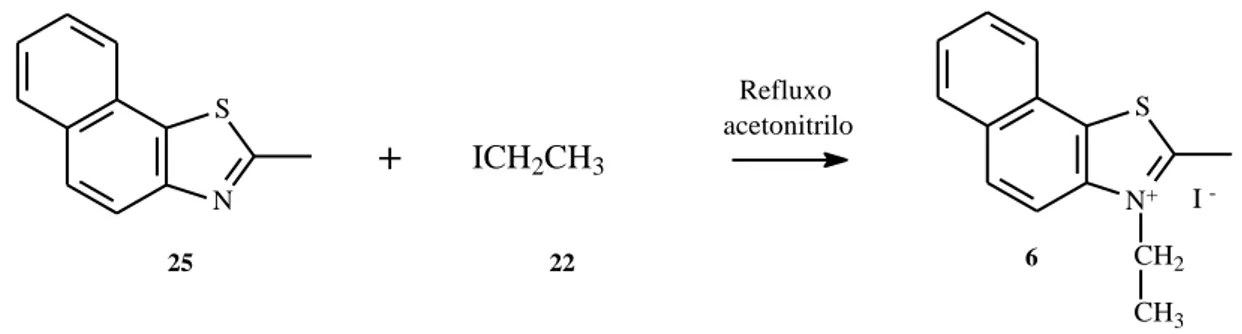 Tabela 6 – Caracterização física e espectroscópica do iodeto de 3-etil-2-metilnafto[2,1-d][1,3]tiazol-3-io 