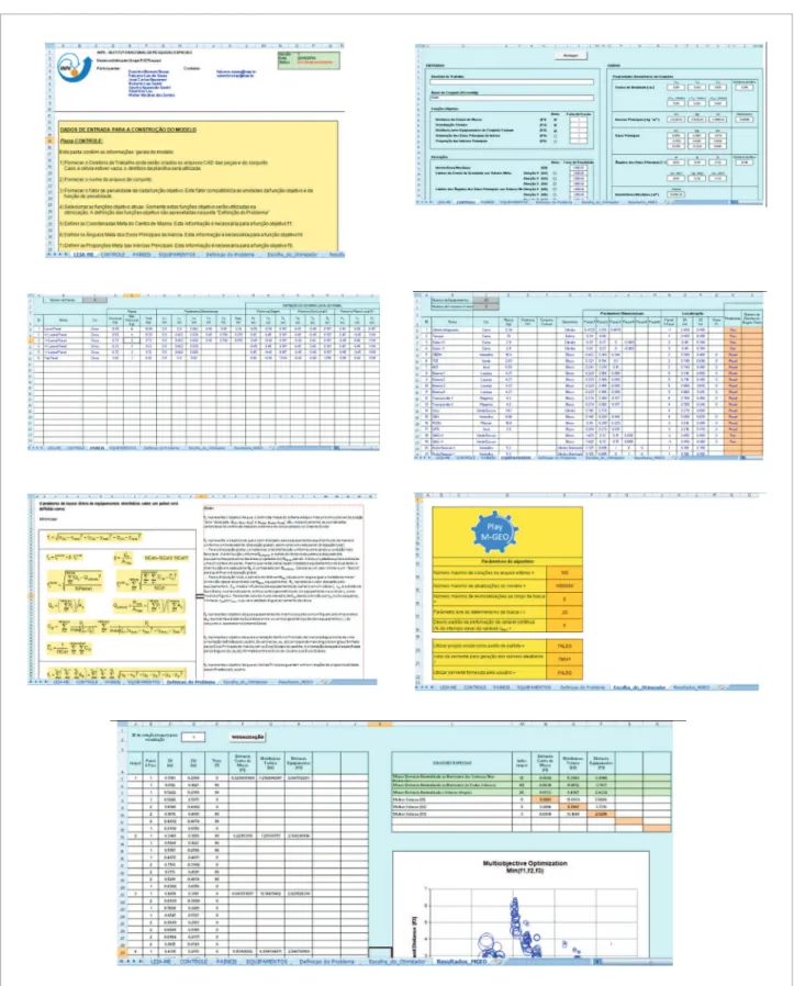 Figure 6. Screenshots of the layout tool Excel ®  worksheets.