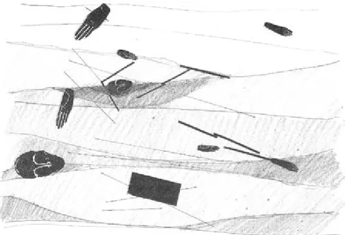 Figura 6 - Hipótese: marionete de fios desmontada como gestos sobrepostos (Desenho – R