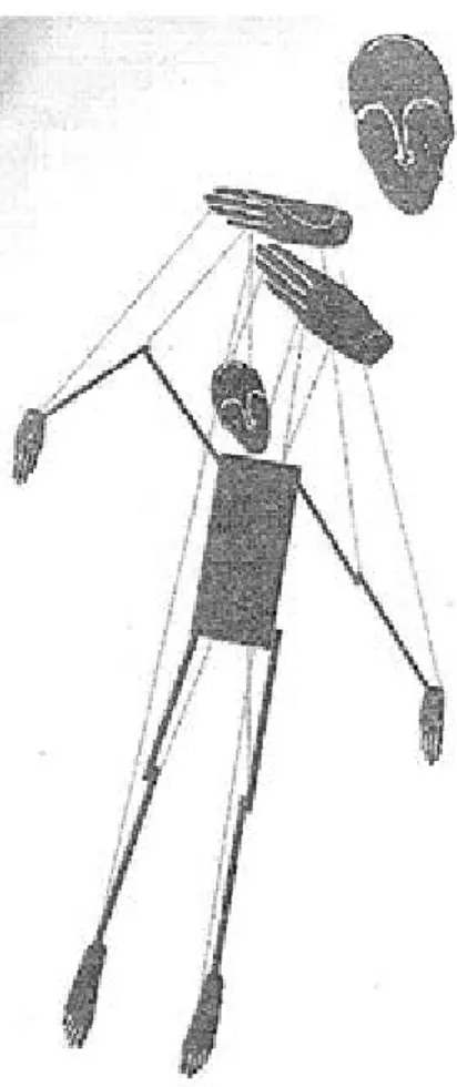Figura 1 - Arranjo antropomorfo: humano e marionete de fio. (Desenho - R. Gorgati)
