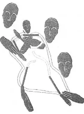 Figura 2 - Arranjo antropomorfo: humanos e um boneco de bunraku (Desenho – R. Gorgati)