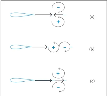 Figure 9. (a) Kármán vortex street (drag-generating  vortex); (b) Aligned vortex; (c) Reverse Kármán vortex street  (thrust-generating vortex)