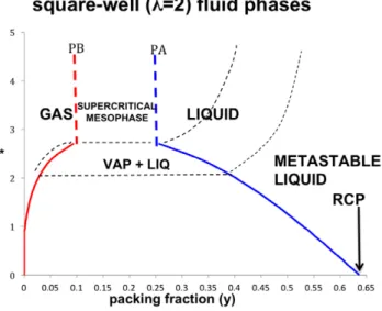 Figure 11. A phase diagram of a square-well fluid: this example (λ = 2) is plotted from parameterized computer simulation data [77]