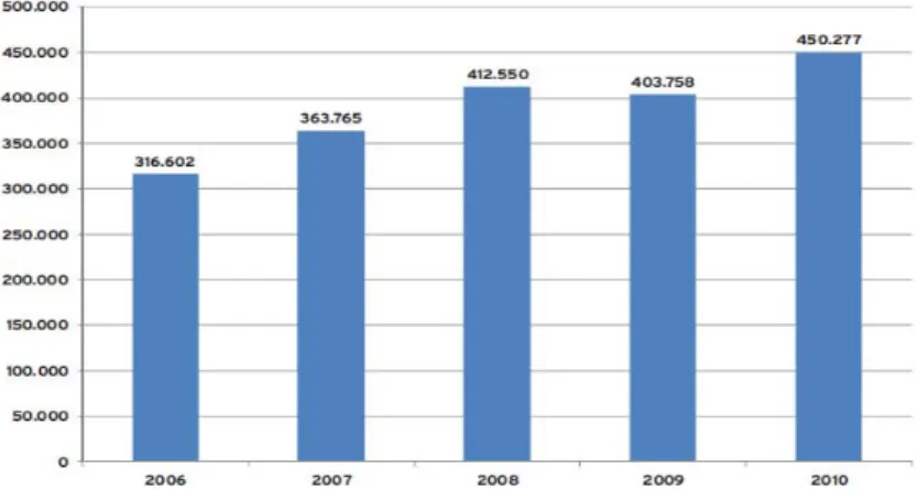 Fig. 4.7 – Evolução do número de visitantes do Museu de Serralves entre 2006 e 2010 [68]