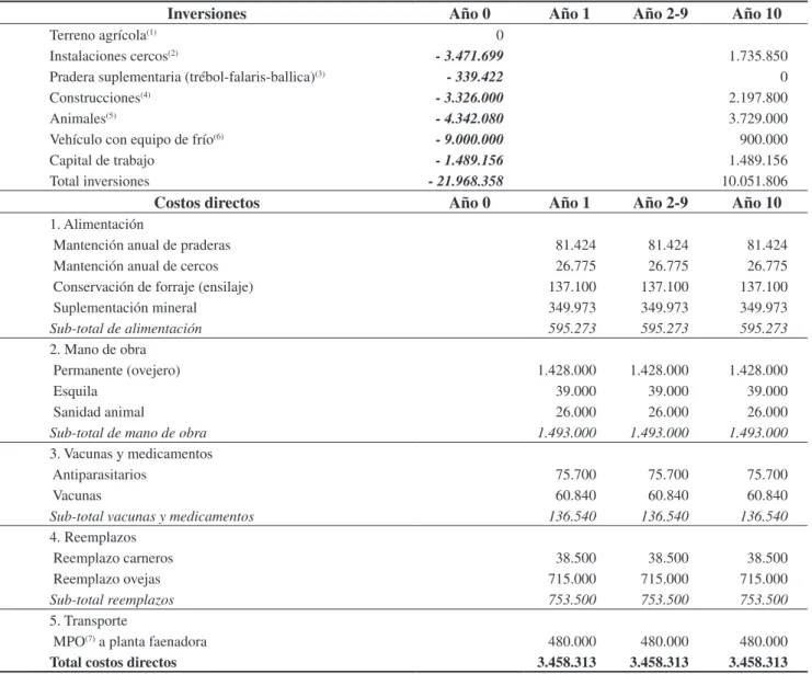 Table 3. Investment and cost flows estimated (Chilean $).